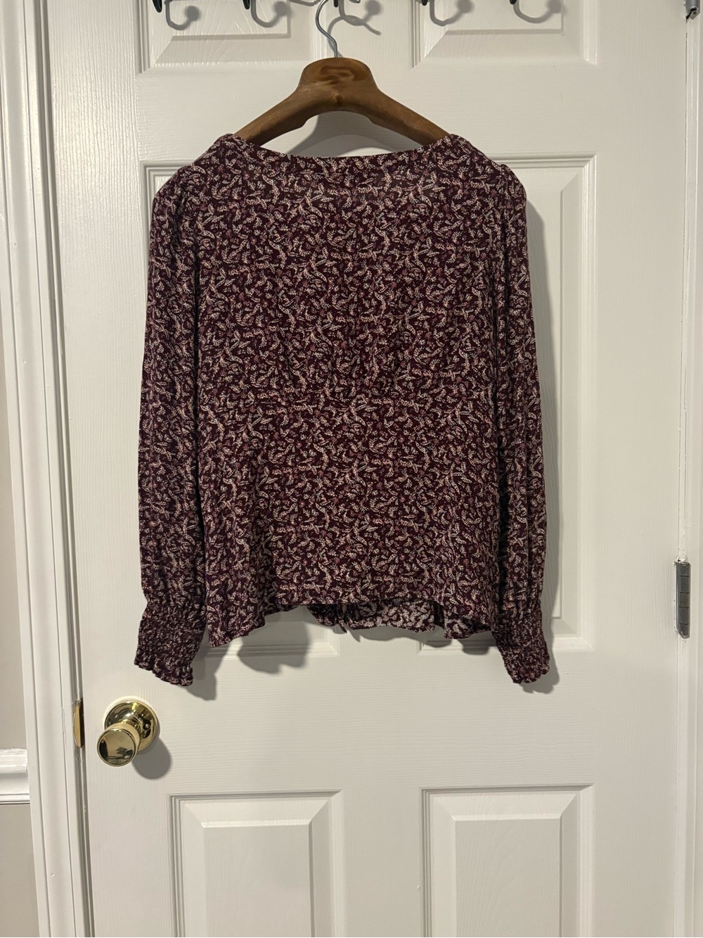 LOFT Burgundy Floral Long-Sleeve Blouse
